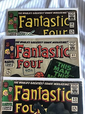 Buy Fantastic Four 50,51,52 (1966) 1st App Black Panther. Silver Surfer App, Cents • 509.99£