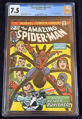 Buy Amazing Spider-Man #135 (Aug 74)✨ Graded 7.5 O-W To WHITE By CGC ✔Orig Tarantula • 177.89£