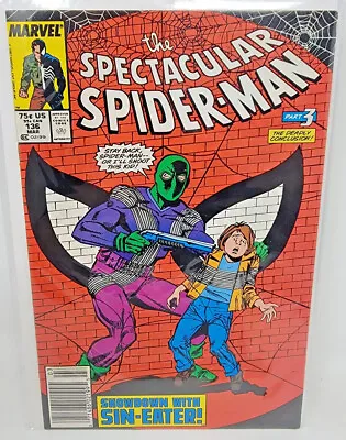 Buy Spectacular Spider-man #136 Death Of Sin-eater *1988* Newsstand 8.0 • 4.74£
