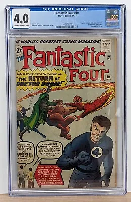 Buy FANTASTIC FOUR #10 CGC 4.0 -Marvel 1963 Stan Lee & Jack Kirby In Story, Dr. Doom • 336.01£