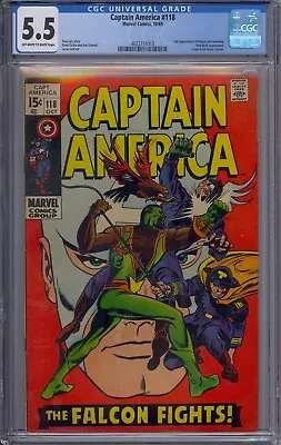 Buy Captain America #118 Cgc 5.5 2nd Falcon Redwing Red Skull Gene Colan Joe Sinnott • 51.24£