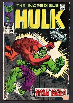 Buy The Incredible Hulk #106 GD (1968) Key Issue Silver Age Comic • 14.23£