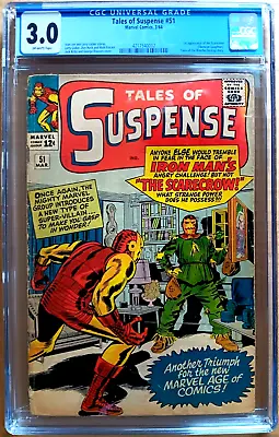 Buy TALES OF SUSPENSE #51 CGC 3.0 OW 1964 Stan Lee & KIRBY 1st SCARECROW, Iron Man • 63.33£
