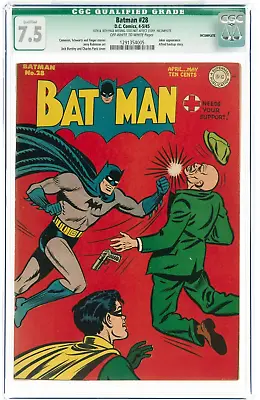 Buy Batman #28 Incomplete (DC, 1945) CGC Qualified VF- 7.5 Off-white To White Pages • 499.99£