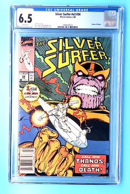 Buy Silver Surfer #34 Cgc 6.5🔑newsstand Edition🔑thanos Resurrected🔑key Issue🔑 • 40.17£