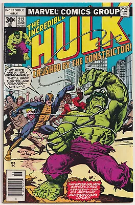 Buy Incredible Hulk 212 VF+ 8.5 Marvel 1977 Constrictor Rich Buckler • 26.30£
