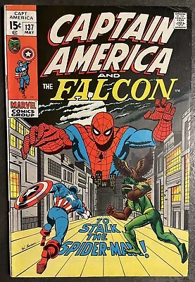 Buy 1971 Captain America #137 FALCON/SPIDER-MAN S.Buscema Cover Marvel Comics VF+ • 50.81£
