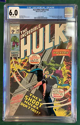 Buy Incredible Hulk #142 Cgc 6.0 Valkyrie App Tom Wolfe Cameo Radicalchic Story 1971 • 96.41£