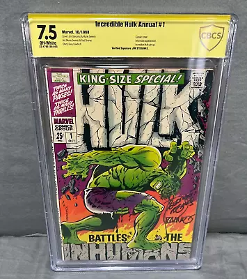 Buy Incredible Hulk Annual #1 CBCS 7.5 OW Pages Signed By Jim Steranko Classic Cover • 402.07£