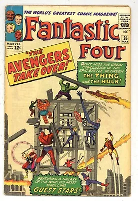 Buy Fantastic Four 26 GVG Kirby HULK VS THING Avengers XOVER 1964 Marvel Comics R050 • 99.30£