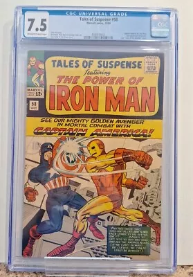 Buy TALES OF SUSPENSE #58 CGC 7.5 Captain America Vs. Iron Man. OWW PAGES, KIRBY! • 459.72£