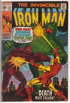 Buy The Invincible Iron Man #22, Marvel Comics 1970 VG/FN 5.0 Death Of Janice Cord • 15.89£