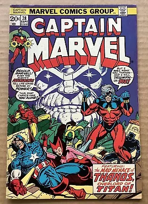 Buy CAPTAIN MARVEL #28 (1973) Marvel; Starlin, Friedrich; Thanos, Drax; VG- • 39.53£