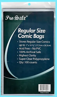 Buy 100 PRO SAFE REGULAR COMIC BOOK BAGS 7 X 10-3/8  Clear Archival Safe Storage • 11.41£