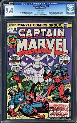 Buy Captain Marvel #28 Cgc 9.4 White Pages Avengers And Thanos Cover #0211038003 • 195.88£