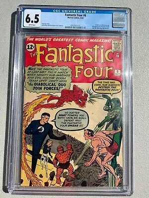 Buy Fantastic Four 6 - Cgc - F+ 6.5 - 2nd Doctor Doom & Sub-mariner (1962) • 1,599.04£