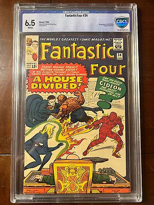Buy Fantastic Four #34 1/65 Cbcs 6.5 White Pages First Gideon Nice High Grade! • 151.31£