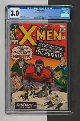 Buy X-Men #4 CGC 3.0 Marvel '64 1st App Quicksilver Scarlet Witch Toad 2nd Magneto • 1,486.46£