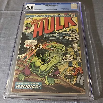 Buy Incredible Hulk #180 CGC 4.0 1st Appearance Of Wolverine — Marvel 1974 Wendigo • 434.79£