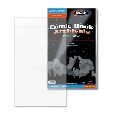 Buy Pack Of 25 BCW Current Comic Book Mylar Bags 4 Mil 7.25x10.5 Archival Safe • 30.69£