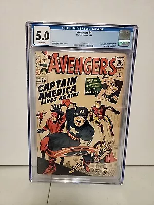 Buy 1964 Marvel Comics Avengers 4 CGC 5.0 OW 1st Silver Age Captain America • 1,599.03£