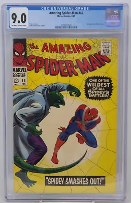 Buy Amazing Spider-man #45 ~ Marvel 1967 ~ Cgc 9.0 ~ 3rd Lizard • 582.27£