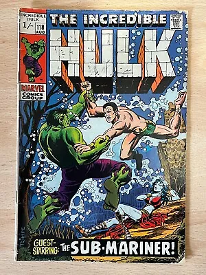 Buy MARVEL COMINCS The Incredible Hulk Versus The Sub-Mariner Vol 1 No 118 Aug 1969 • 14.95£