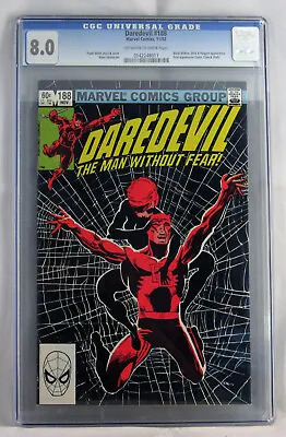 Buy Daredevil 188 VF 8.0 CGC Black Widow 1st Stone Claw Shaft Marvel Comic '82 OWTWP • 35.95£