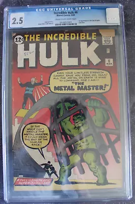 Buy Incredible Hulk 6 CGC 2.5 1963 Steve Ditko Cover And Art Marvel Comics 3/63 • 329.95£