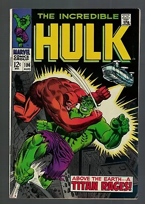 Buy Marvel Comic's Incredible Hulk 106  FN+ 6.5 1968 Titan Rage  • 82.99£