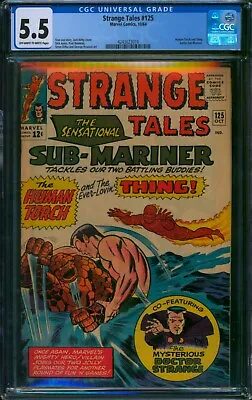 Buy Strange Tales #125 ⭐ CGC 5.5 ⭐ Human Torch & Thing Vs Submariner Silver Age 1964 • 110.23£