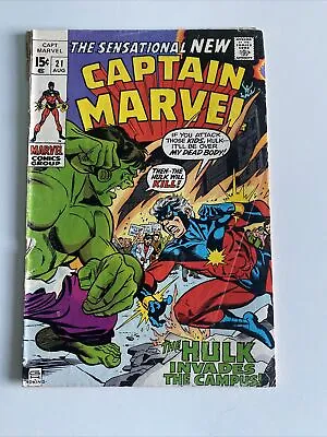 Buy Captain Marvel #21. Aug 1970. Marvel. Captain Marvel Vs The Hulk! • 6.99£