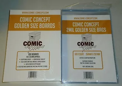 Buy 100 X GOLDEN AGE COMIC BACKING ( BOARDS AND BAGS ) COMIC CONCEPT  STORAGE • 22.49£