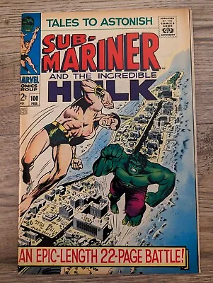Buy Tales To Astonish #100  Featuring The Hulk Vs The Sub-Mariner, 1967,  VFN+ • 40£