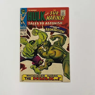 Buy Tales To Astonish Incredible Hulk And Sub-Mariner  #91 1967 FN- Pence Copy • 50£