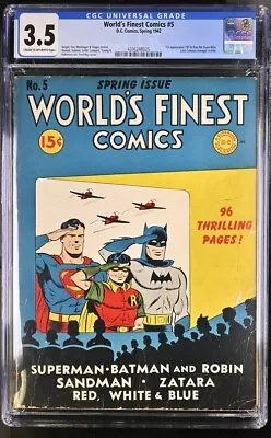 Buy 1942 World's Finest Comics 5 CGC 3.5. Batman Superman WWII Cover. Army Navy. • 955.04£