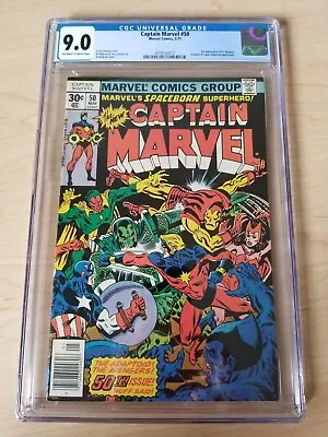 Buy Captain Marvel #50 - CGC 9.0 OW/W (1977, Marvel, MCU) 1st Dr Minerva / Minn-Erva • 38.37£