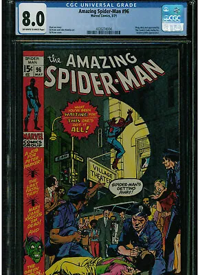 Buy Amazing Spider-man #96 Cgc 8.0 1971 Stan Lee John Romita Green Goblin Appearance • 254.39£