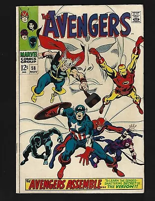 Buy Avengers #58 FN- Buscema Origins Vision & Ultron Black Panther Black Widow Hulk • 26.88£