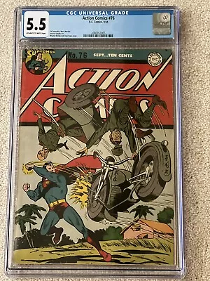 Buy 1944 D.C. Comics Action Comics #76 CGC 5.5 OW/W Superman Pacific War Cover • 1,548.97£