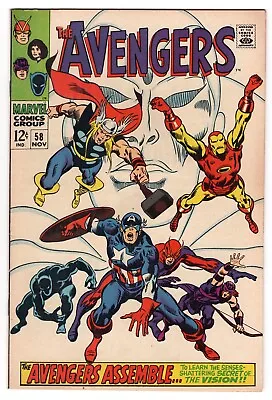 Buy Avengers Vol 1 No 58 Nov 1968 (VFN) (8.0) Marvel, Vision Joins Avengers & Origin • 119.99£