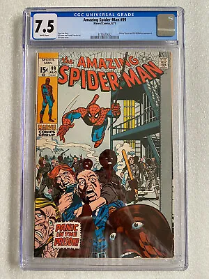 Buy Amazing Spider-Man #99 CGC 7.5 White Pages! 1971 Johnny Carson + Ed McMahon App • 132.71£