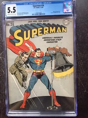Buy SUPERMAN #26 CGC FN- 5.5; CM-OW; Classic Goebbels Nazi WWII Cover; Scarce! • 4,753.97£