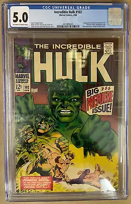 Buy Incredible Hulk #102 (Marvel Comics 1968) CGC 5.0 The Origin Of Hulk Retold • 118.12£