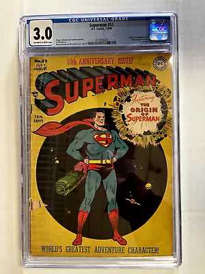 Buy Superman #53 CGC 3.0 O/W To White Pages 10th Anniversary Issue 1948 Origin - Key • 791.57£
