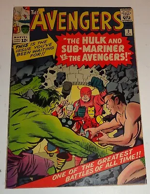Buy Avengers #3 Kirby Classic  Hulk Namor 1963  Nice Copy Vf- • 728.55£