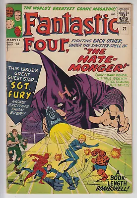 Buy Fantastic Four # 21  Vf 8.0  Hate-monger (hitler)  Pence  1963 • 244.95£