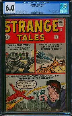 Buy Strange Tales #102 ⭐ CGC 6.0 ⭐ 1st WIZARD! Human Torch Silver Age Marvel 1962 • 237.51£