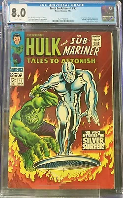 Buy Tales To Astonish #93 CGC 8.0 WHITE PAGES - Classic Severin Hulk And Surfer Cvr. • 420.32£