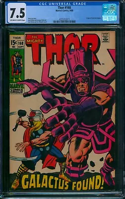 Buy Thor #168 ⭐ CGC 7.5 ⭐ Galactus Origin Begins Kirby Mighty Thor Marvel Comic 1968 • 209.77£